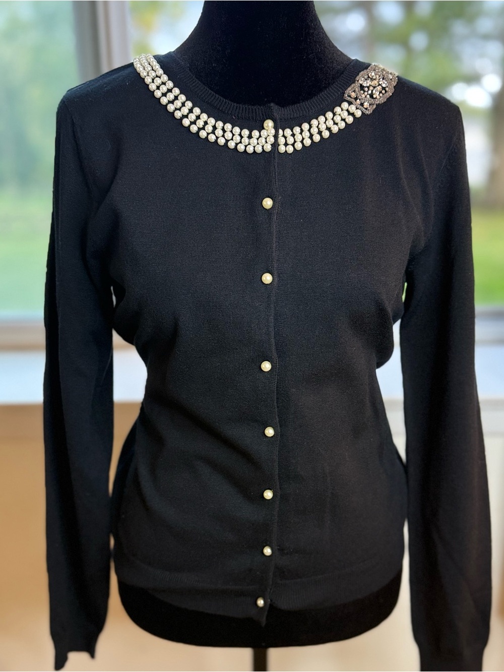 Vintage NWT LACE black cardigan 50’s inspired silk blend pearl rhinestones chic - Picture 2 of 11